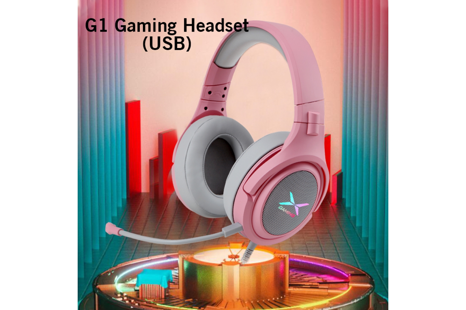 G1 RGB灯光粉色游戏耳机